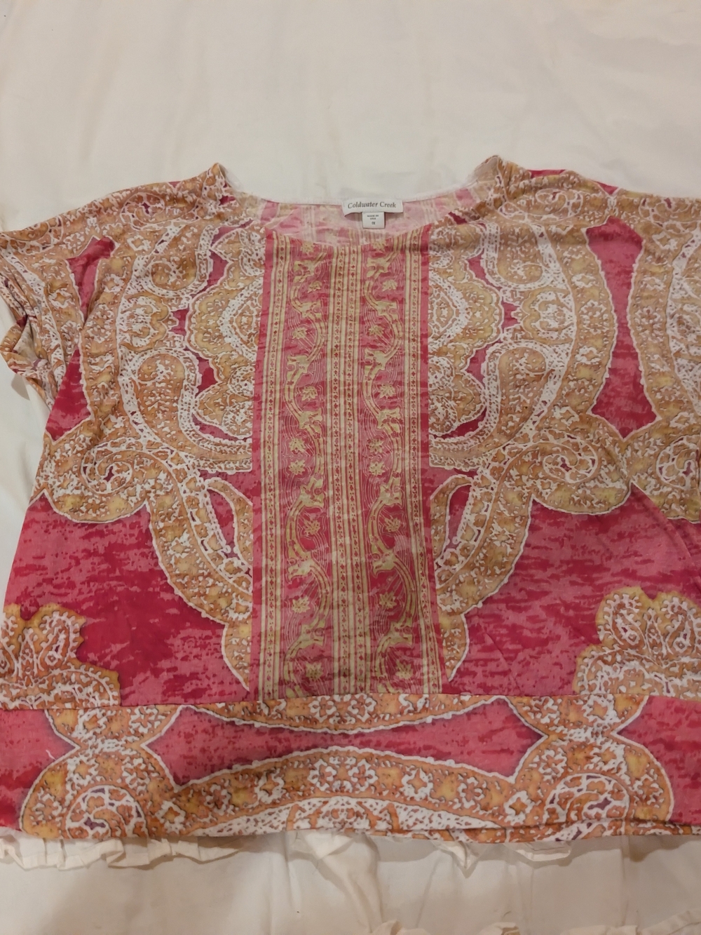 Coldwater Creek Pink & Gold Paisley Print Top 1x
